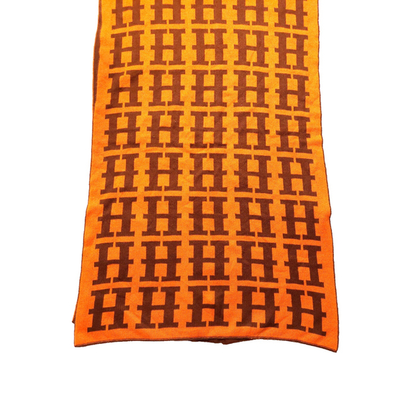 HERMÈS Iconic Brown & Orange Reversibile H Print Wool Scarf Pre-owned - Picture 13 of 16
